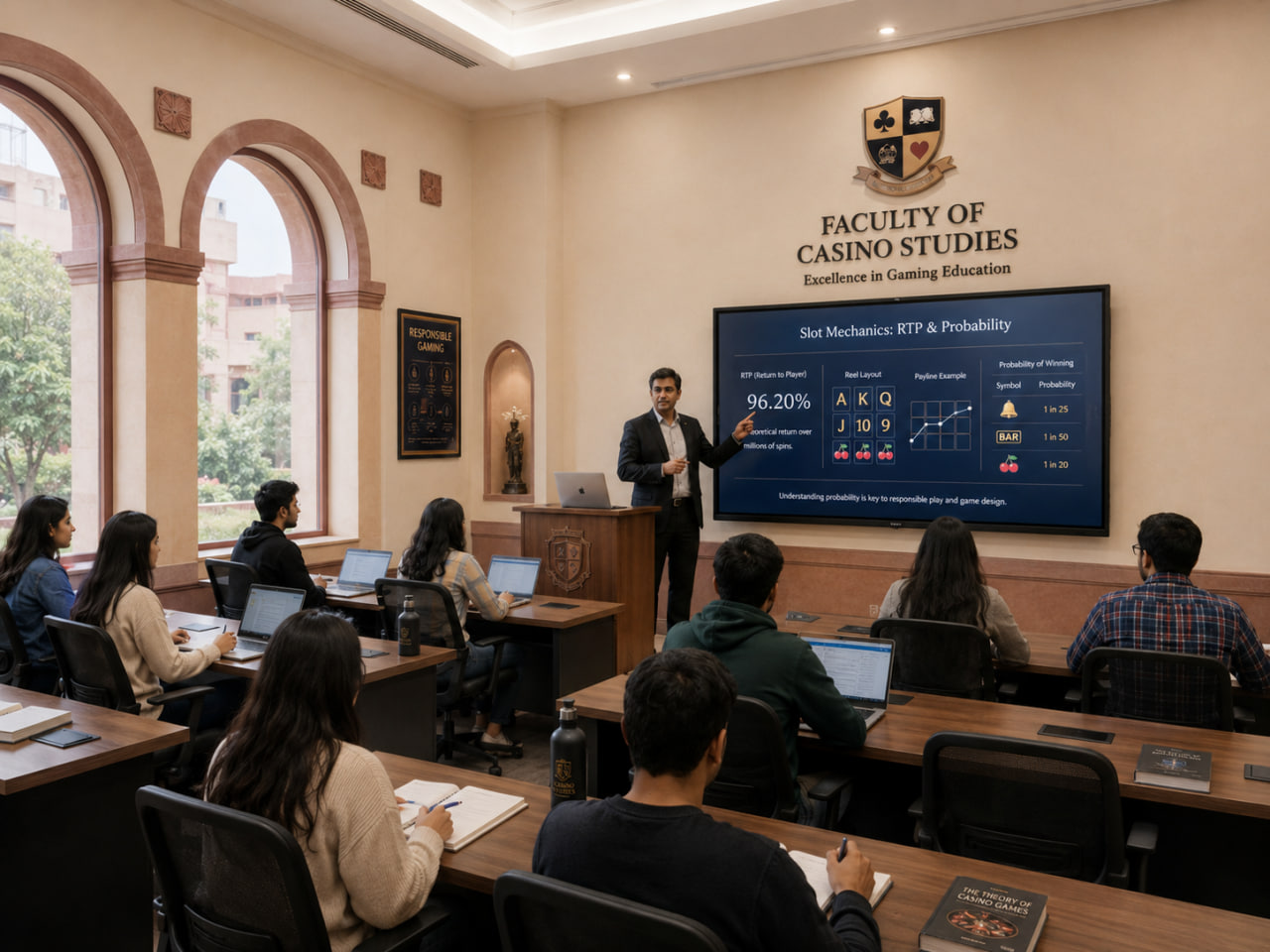 Students learning casino management, betting analytics and game testing on campus
